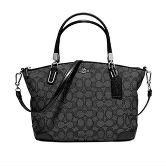 Like New Coach Black Signature Jacquard Shoulder Bag Purse